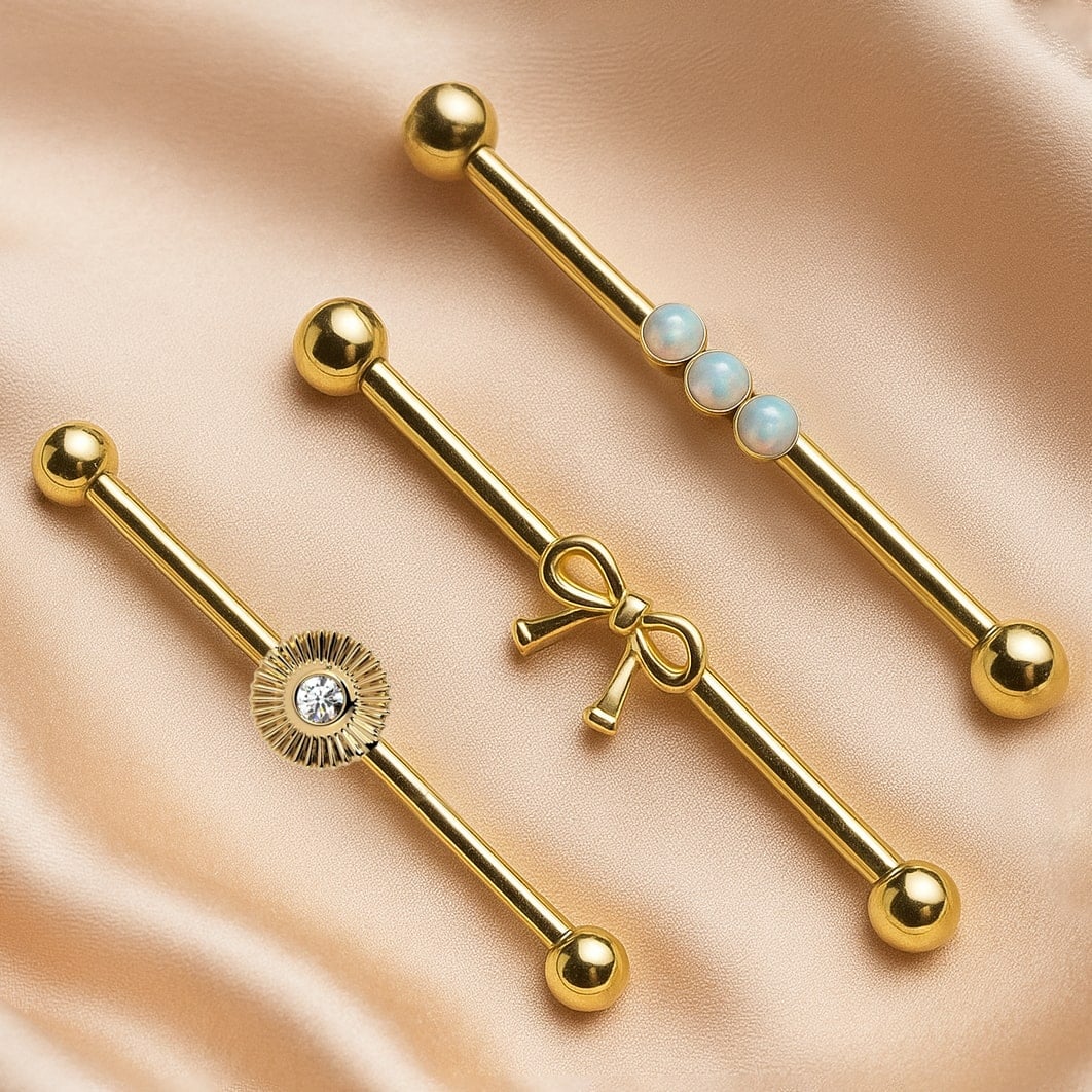 14k gold industrial barbells
