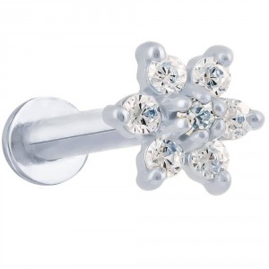 Okay, the description says flower, but this looks like a snowflake to me. This white gold labret stud made with our signature Kiwi Diamonds is better than anything you'll see in a Kay commercial.