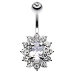 Clear CZ Flower Dazzle Surgical Steel Non-Dangle Belly Ring