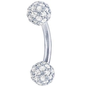14G - Diamond Pave 14K White Gold Curved / Bent Barbell - 5mm Balls