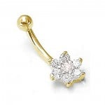 CZ Flower 14K Yellow Gold Navel Belly Button Ring