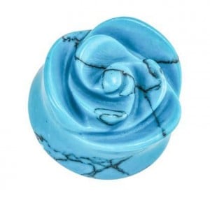 Organic Blue Turquoise Rose Double Flared Stone Plugs