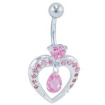 Pink & Clear CZ Heart Dangle Belly Button