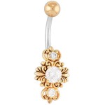 White CZ Byzantine Filigree Gold Plated Belly Button Ring