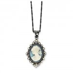 Vintage Style Light Blue Cameo Sterling Silver Pendant Necklace 