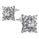 Cubic Zirconia Square Sterling Sliver Stud Earrings