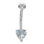 14k White Gold Heart Solitaire Navel Belly Button Ring