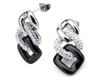 Black and silver dangle earrings