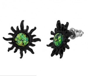 Opal Sun Black Plated Stainless Steel Stud Earrings