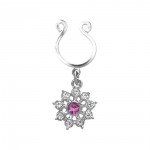 Cubic Zirconia Flower Surgical Steel Dangle Fake Clip-On Nipple Ring