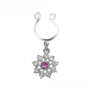 Cubic Zirconia Flower Surgical Steel Dangle Fake Clip-On Nipple Ring