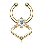 Elaborate Clear CZ Gold Tone Surgical Steel Clip-On Septum Ring