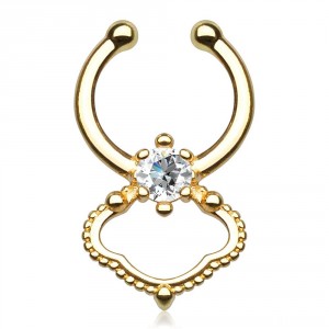 Elaborate Clear CZ Gold Tone Surgical Steel Clip-On Septum Ring