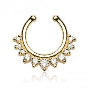 Clear Multi Gems Gold Tone Plated Clip-On Septum Ring