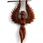 Organic Sabo Wood Egyptian Winged Goddess Isis Stirrup Hanger Earrings