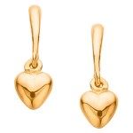 Gold heart screw back dangle earrings