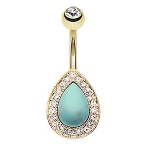 Golden Turquoise Teardrop Belly Ring