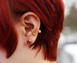 Inner conch piercing with gold twister