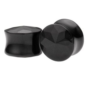 Black Agate Double Flare Faceted Plugs