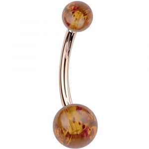 4mm & 6mm Baltic Amber 14k Rose Gold Belly Button Ring