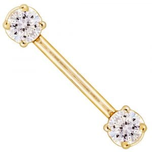Solid 14kt Yellow Gold Straight Barbell with Round CZ
