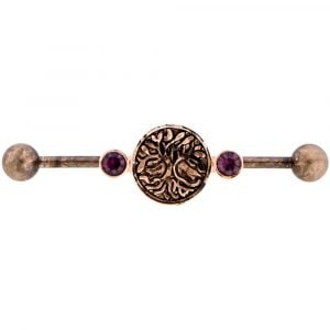 Tree of Life Purple CZ Bronze Surgical Steel Industrial Barbell