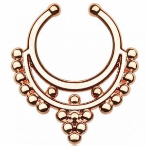 Rose Gold Tone Plated Beaded Collar Clip-On Septum Ring