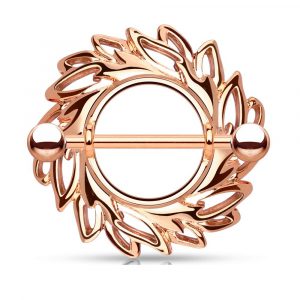 Swirling Leaves Rose Gold-Tone Anodized Steel Nipple Ring Shield