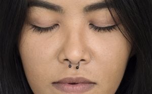 Minimalistic Septum Piercing Young Woman Body Jewelry