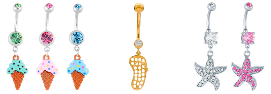 FreshTrends cute summer dangle belly rings