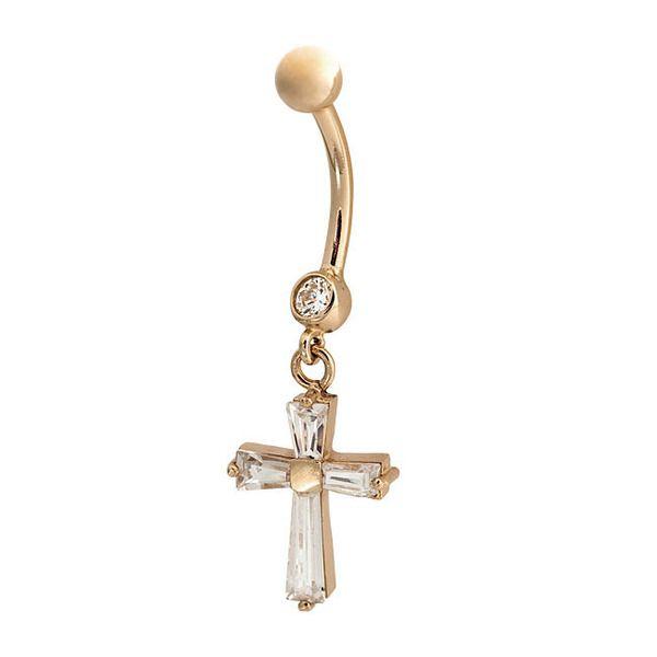 Fresh Trends Classic Cubic Zirconia Cross  Belly Button Ring