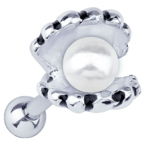 FreshTrends clam with pearl sterling silver cartilage stud