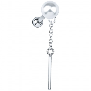 FreshTrends pearl with dangle charm sterling silver cartilage stud