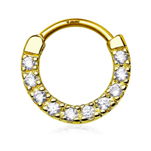 FreshTrends 14k gold clicker hoop with CZ gems