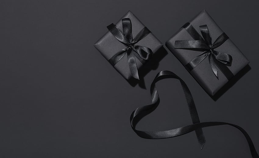 Presents in black gift wrap.