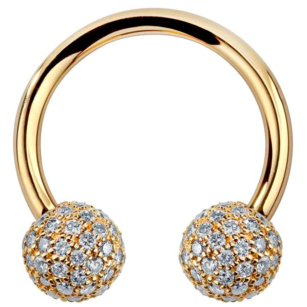 FreshTrends 14k gold circular barbell with diamond pave balls