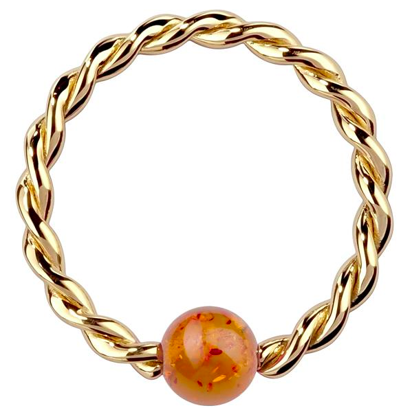 Twisted spiral captive bead ring with Baltic amber by FreshTrends
