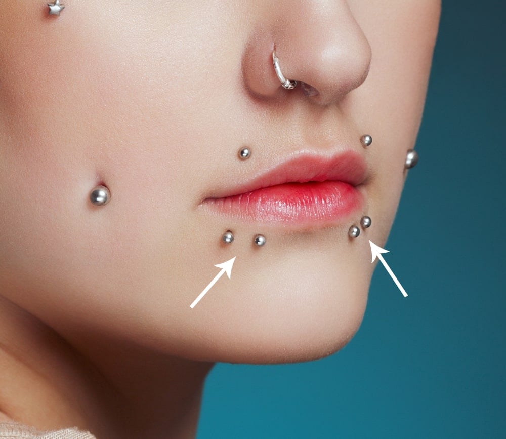 snake bite piercings among other facial piercings
