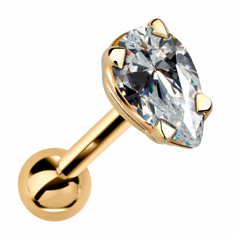 0.25ct SI1 G Pear Shaped Diamond 14k Gold Cartilage Stud Earring