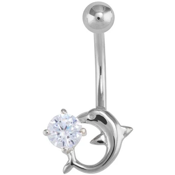 Sea Enchantment Dolphin CZ 14K Gold Belly Ring