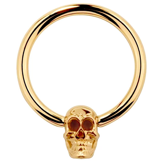14K Gold Skull Captive Bead Ring