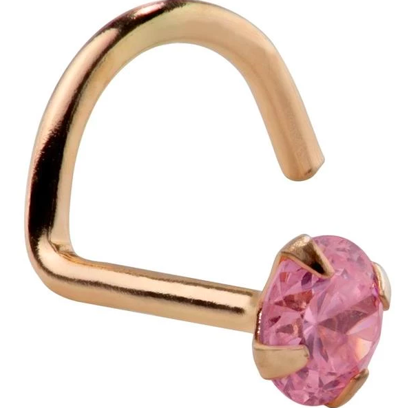 Genuine Pink Tourmaline 14K Gold Nose Ring