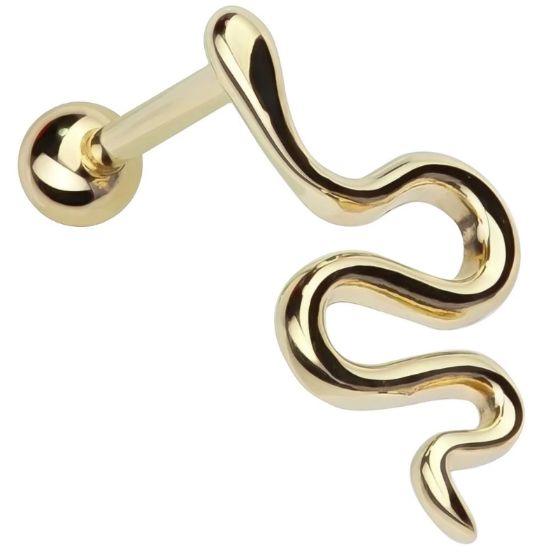 Snake Charm 14k Gold Cartilage Stud Earring