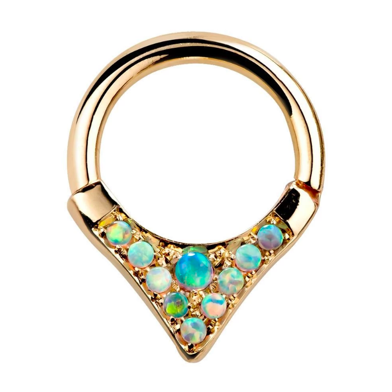 Tribal V-Shape Opal Solid 14K Gold Hinged Clicker Ring by FreshTrends
