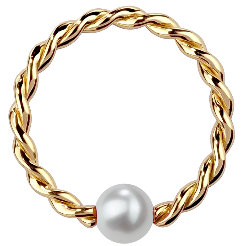 Cultured Pearl 14K Gold Twisted Captive Bead Ring