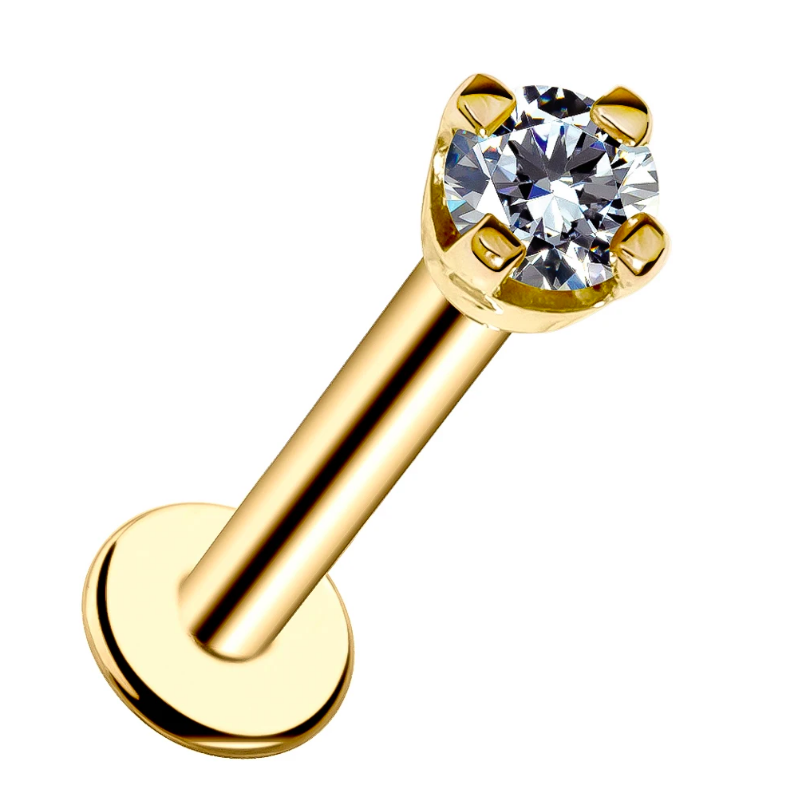 2mm Diamond High-Set 14k Gold Labret Cartilage Flat Back Earring