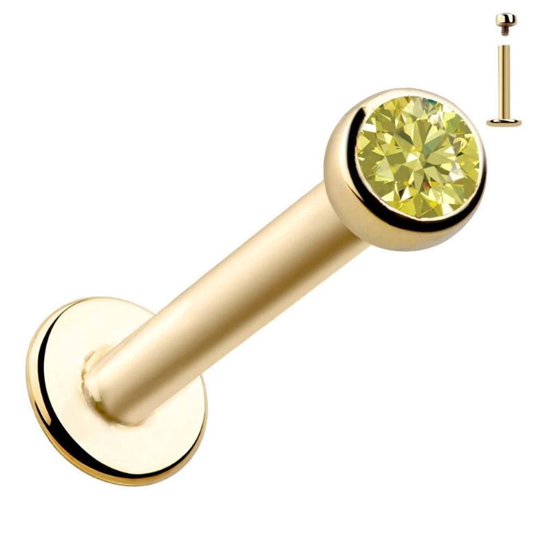 2mm Yellow Diamond Bezel-Set 14k Gold Labret Tragus Cartilage Earring