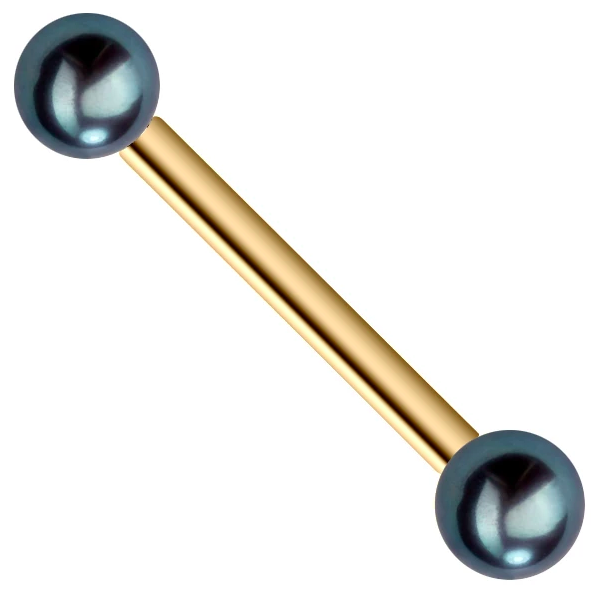 Cultured Peacock Pearl 14K Gold Straight Barbell Nipple Tongue Ring