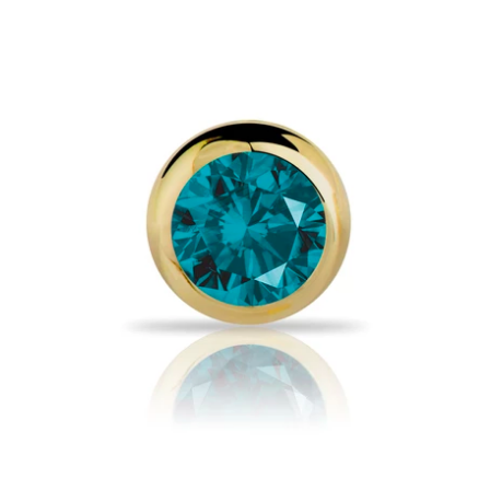 1.5mm Blue Diamond Bezel Set 14K Gold Nose Ring