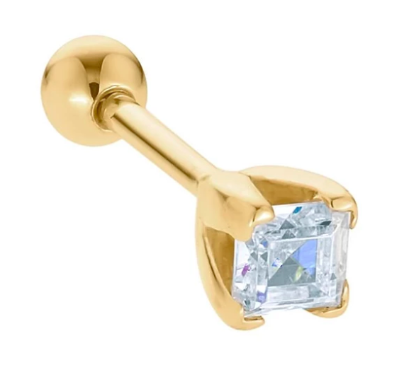 .10ct Princess Cut Diamond 14k Gold Cartilage Stud Earring